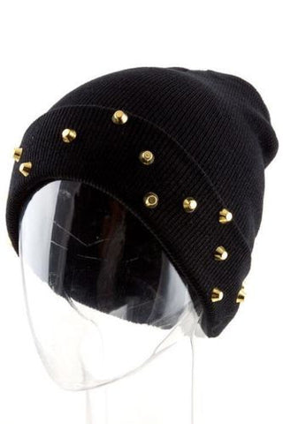 Black Beanie with Gold Studs - Highway Thirty One