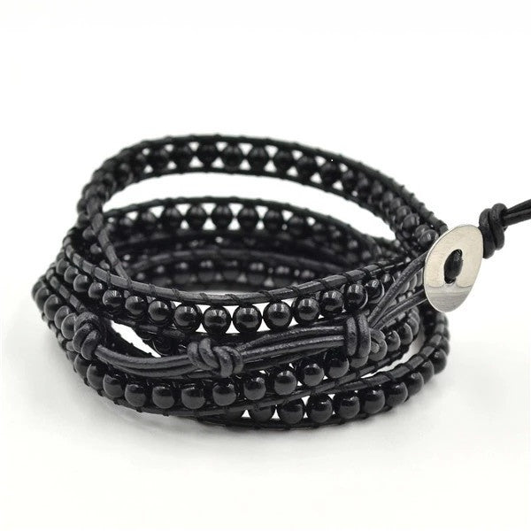 Multi Leather Wrap Bracelet with Black 4mm Beads – Highway Thirty One