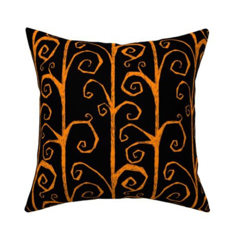 Tim Burton Orange Vine Pillow cover 16 x 16”