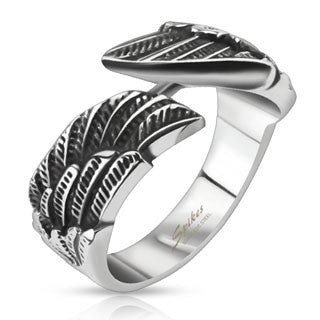 Stainless Steel Angel Wings Cast Band Ring - Highway Thirty One