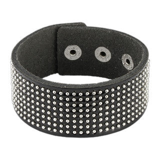 Glossy Black Leather Bracelet with Round Studs - Highway Thirty One