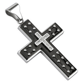 Cross with Multi Studs and Double Layered 316L Stainless Steel Cross Pendant with a 21" Ball Chain - Highway Thirty One