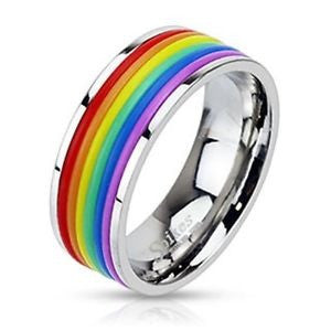 Stainless Steel Rainbow Rubber Striped Band Ring - Highway Thirty One