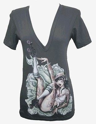 Womans Skate Or Die Deep V-Neck Tee by Tyson Meadoo - Highway Thirty One