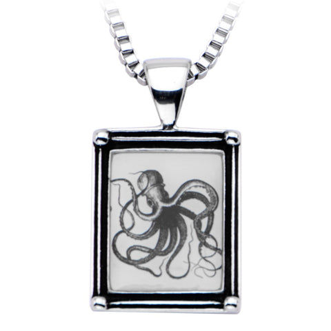 Women's Stainless Steel Necklace with Octopus Vintage Frame Pendant - Highway Thirty One