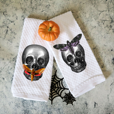 Set of Two Vintage Butterfly Skull Towels