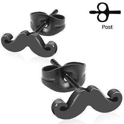 Pair of Black Stainless Steel Mustache Earrings - NEW! - Highway Thirty One