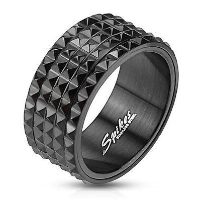Stainless Steel Black IP Spiked Spinner Ring - Spinning Center - Highway Thirty One