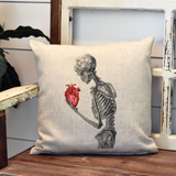 Vintage Skeleton Heart Pillow Cover