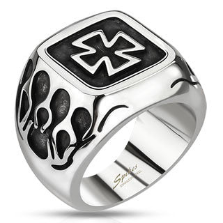 316L Stainless Steel Celtic Cross Ring with Flames - Highway Thirty One