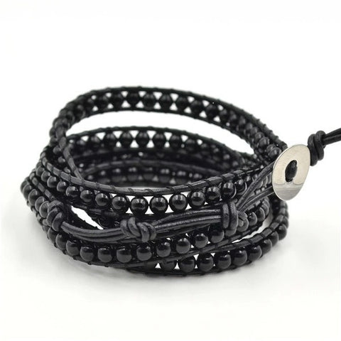 Multi Leather Wrap Bracelet with Black 4mm Beads - Highway Thirty One