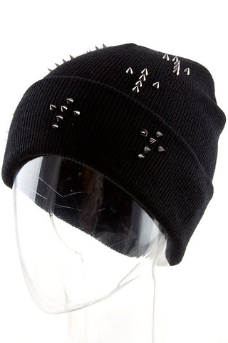 Black Beanie with Gun Metal Cross Spike Studs - Highway Thirty One