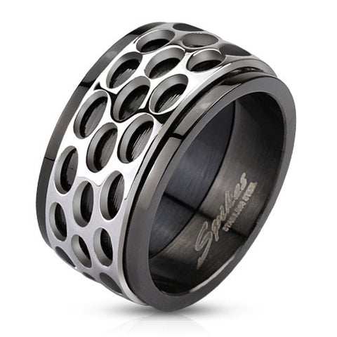 316L Stainless Steel Oval Pattern Spinner Ring - Highway Thirty One