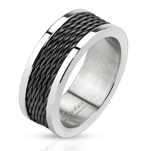 Multi Wire Inlay Black IP Stainless Steel Band Ring - Highway Thirty One