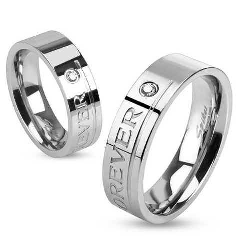 Copy of Stainless Steel "Love you Forever" Engraved Band Ring with Single CZ - Highway Thirty One