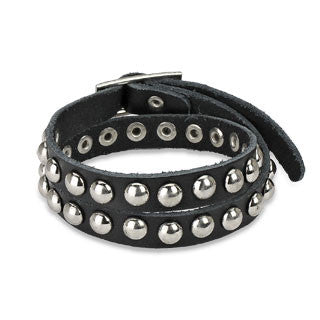 Black Double Wrap Leather Bracelet with Dome Studs - Highway Thirty One