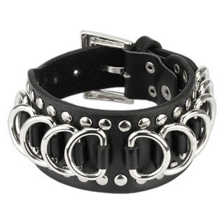 D Ring Black Leather Bracelet - Highway Thirty One