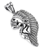 Indian Skull with Headdress Pendant with a 24" Chain - Highway Thirty One - 1