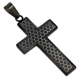 Black IP Honey Comb Cross Stainless Steel Pendant - Highway Thirty One