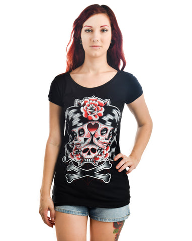 Two Headed Sugar Skull Boat Neck Tee - Highway Thirty One