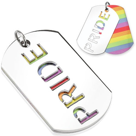 Stainless Steel Double Dogtag with Horizontal Rainbow and Carved Out "PRIDE" - Highway Thirty One