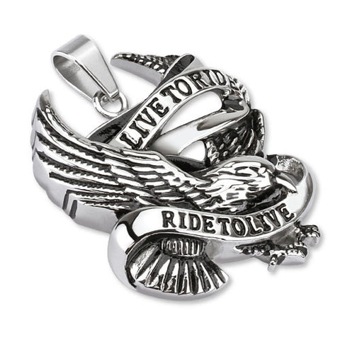 Stainless Steel Eagle Pendant "Live to Ride Ride to Live" - Highway Thirty One