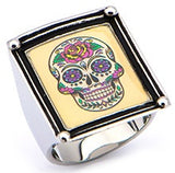 Women's Stainless Steel Sugar Skull Vintage Frame Ring - Highway Thirty One - 1