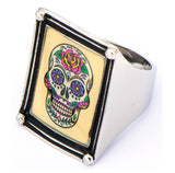 Women's Stainless Steel Sugar Skull Vintage Frame Ring - Highway Thirty One - 2