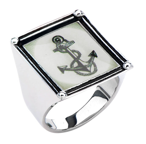 Women's Stainless Steel Anchor Vintage Frame Ring. - Highway Thirty One - 1