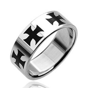 316L Stainless Steel Ring with Black Celtic Crosses Design - Highway Thirty One