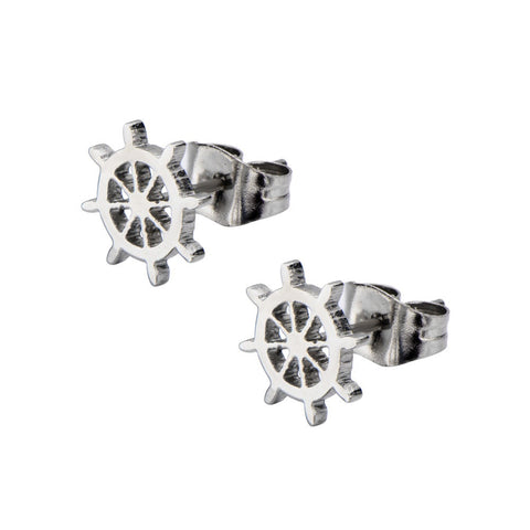 Women's Stainless Steel Boat Helm Cut Out Stud Earrings. - Highway Thirty One