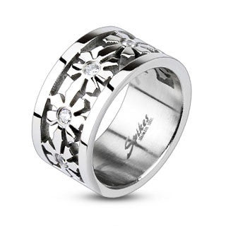 Stainless Steel Snow Flower Ring - 316L - Multi CZ Ring - Highway Thirty One