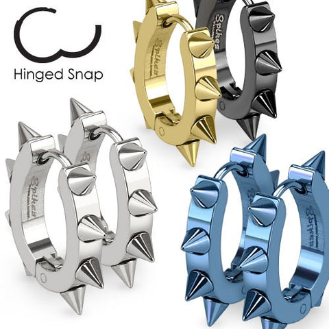 Pair of 316L Surgical Stainless Steel IP U Shaped Hoop Earrings with Spikes - Highway Thirty One