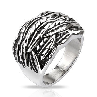 Stainless Steel Windy Feathers Cast Ring - Highway Thirty One