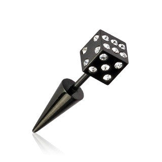 316L Surgical Steel Black IP Multi CZ Dice Fake Taper - Highway Thirty One