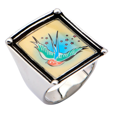 Women's Stainless Steel Swallow Vintage Frame Ring - Highway Thirty One - 1