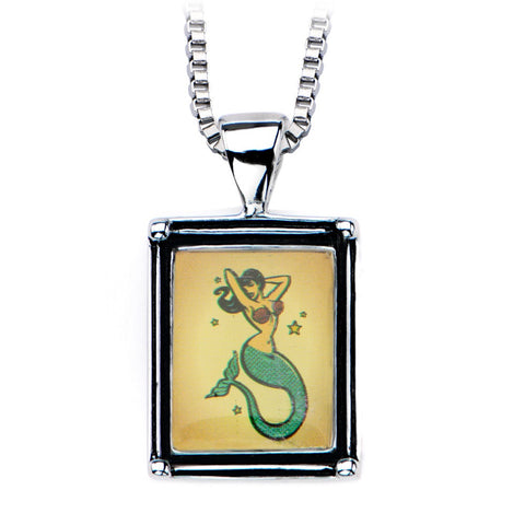 Women's Stainless Steel Necklace with Mermaid Vintage Frame Pendant. - Highway Thirty One