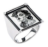 Women's Stainless Steel Day of the Dead-Girl Vintage Frame Ring. - Highway Thirty One - 1