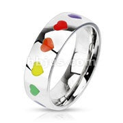 Stainless Steel Rainbow Hearts Dome Ring - Highway Thirty One