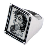 Women's Stainless Steel Day of the Dead-Girl Vintage Frame Ring. - Highway Thirty One - 2