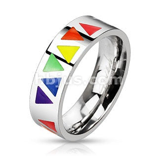 Stainless Steel Multi Rainbow Triangles Band Ring - Highway Thirty One